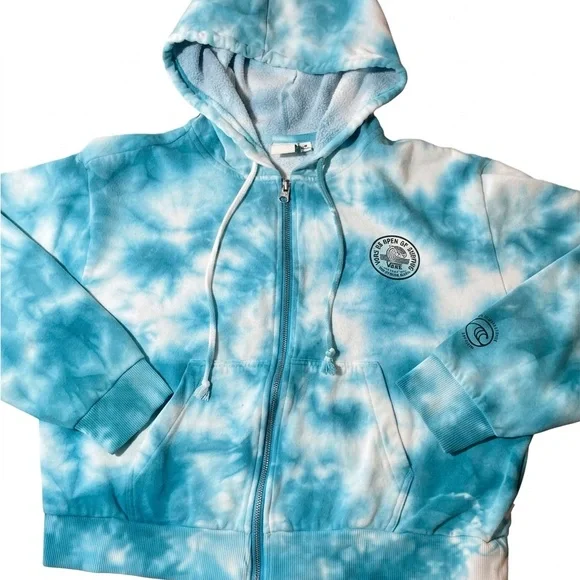 Vans US Open Surfing 2020 Tie Dye Zip Hoodie Blue White Size M - Picture 2 of 12